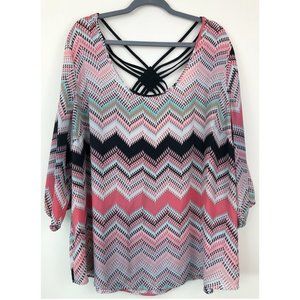 MAURICES Neon Zig Zag Scoop Neck Sheer Top 3X